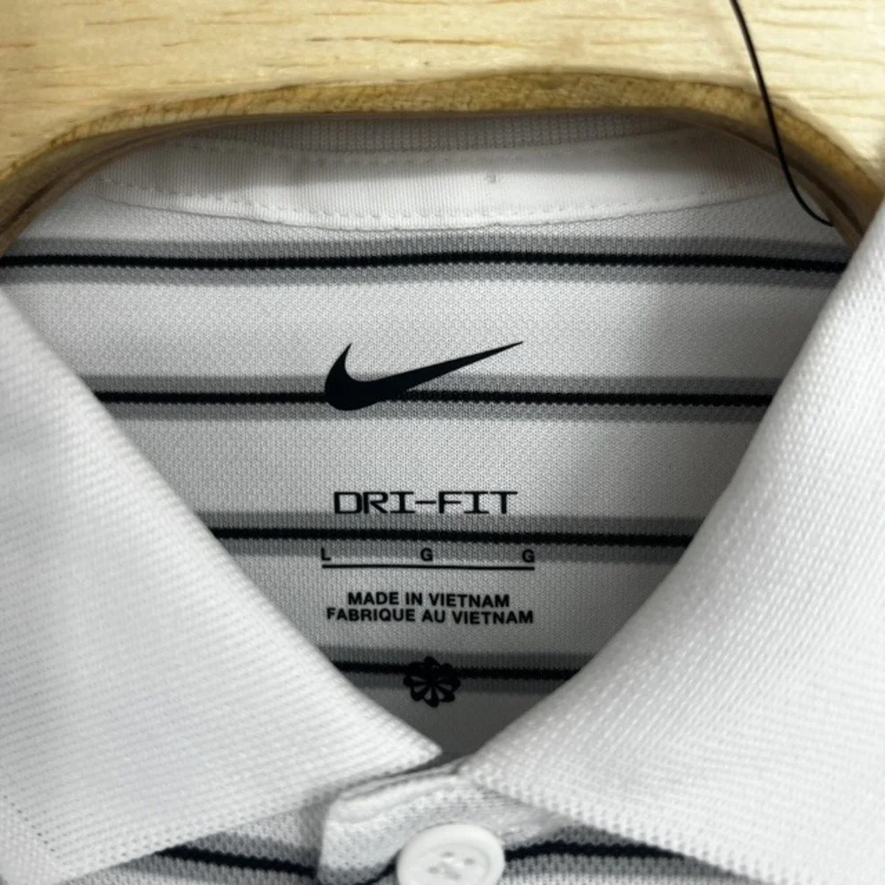 NWT Nike Golf Men's Large Dri-FIT Striped Polo Shirt White Black DH0829-100